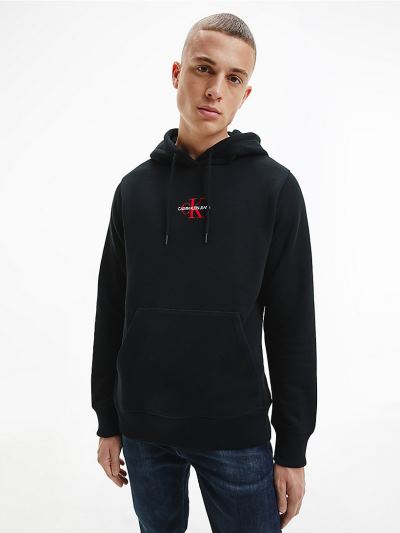 Calvin Klein Ruhák HU697298 | Calvin Klein Embroidered Logo Férfi Kapucnis Pulóver Fekete